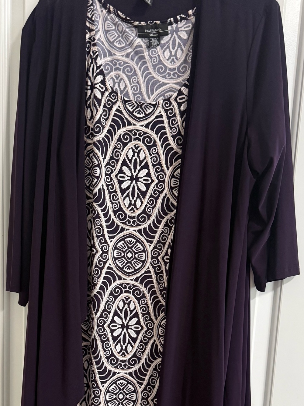 R&M Richards Purple Midi Dress with Cream Patterned Front